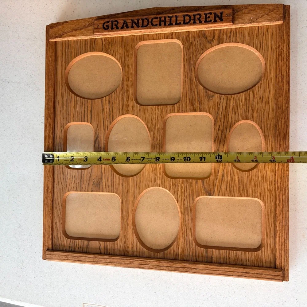 Vintage Oak Wood Grandchildren Multi Photo Frame 10 Opening Wall Decor Square